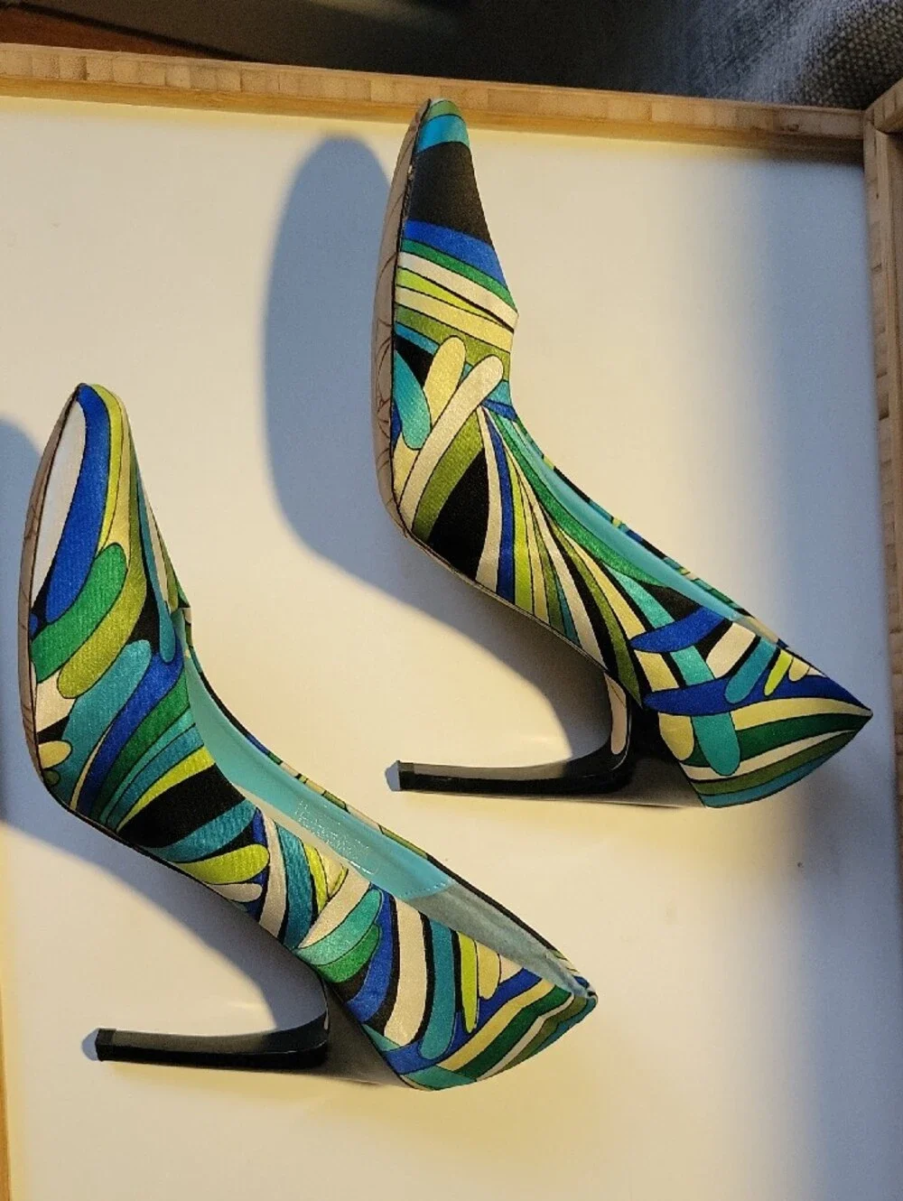 Type Z Blue, Green & Teal Patterned High Heel Pumps